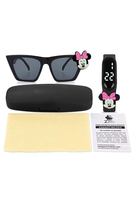Uv400 Korumalı Çocuk Güneş Gözlüğü 50M Su Geçirmez Çocuk Kol Saati Renkli Kutu Hediyeli Siyah 211-219-Si̇yah-[ Mi̇ckey-Pembe ]