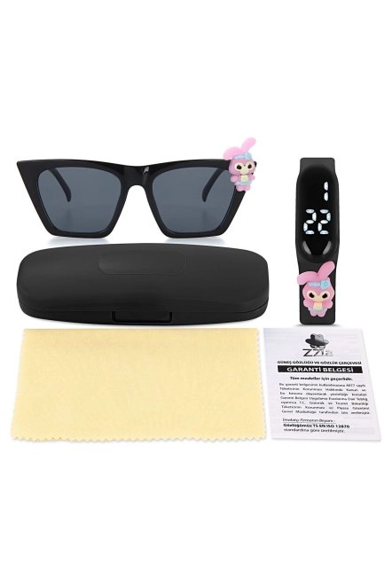 Uv400 Korumalı Çocuk Güneş Gözlüğü 50M Su Geçirmez Çocuk Kol Saati Renkli Kutu Hediyeli Si̇yah 211-219-Si̇yah-[ Tavşan-Pembe ]