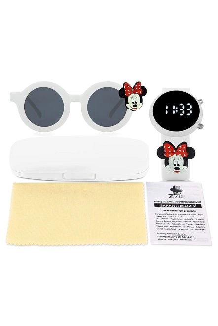 Uv400 Korumalı Çocuk Güneş Gözlüğü 50M Su Geçirmez Çocuk Kol Saati Renkli Kutu Hediyeli Beyaz 213-215-Beyaz-[ Mi̇ckey-Kirmizi ]