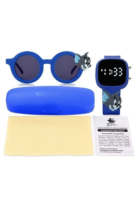 Uv400 Korumalı Çocuk Güneş Gözlüğü 50M Su Geçirmez Çocuk Kol Saati Renkli Kutu Hediyeli Lacivert 213-215-Laci̇vert-[ Tom-Mavi̇ ]