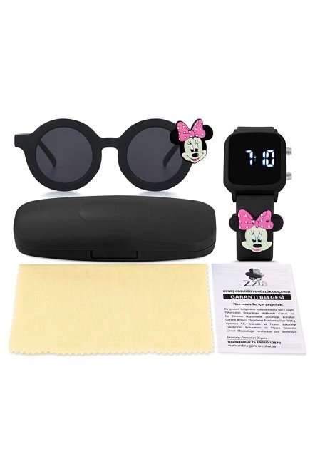 Uv400 Korumalı Çocuk Güneş Gözlüğü 50M Su Geçirmez Çocuk Kol Saati Renkli Kutu Hediyeli Si̇yah 213-215-Si̇yah-[ Mi̇ckey-Pembe ]