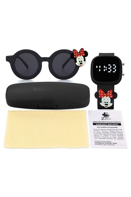 Uv400 Korumalı Çocuk Güneş Gözlüğü 50M Su Geçirmez Çocuk Kol Saati Renkli Kutu Hediyeli Si̇yah 213-217-Si̇yah-[ Mi̇ckey-Kirmizi ]