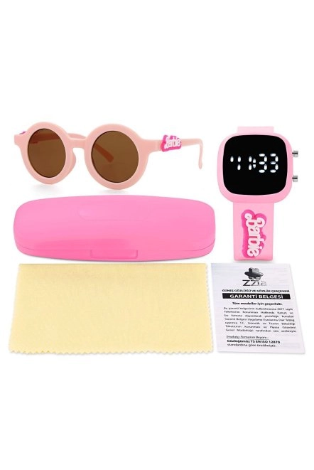Uv400 Korumalı Çocuk Güneş Gözlüğü 50M Su Geçirmez Çocuk Kol Saati Renkli Kutu Hediyeli Pembe 213-218-Pembe-[ Barbi̇e ]