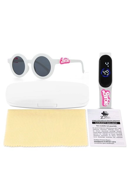 Uv400 Korumalı Çocuk Güneş Gözlüğü 50M Su Geçirmez Çocuk Kol Saati Renkli Kutu Hediyeli Beyaz 213-219-Beyaz- [ Barbi̇e ]