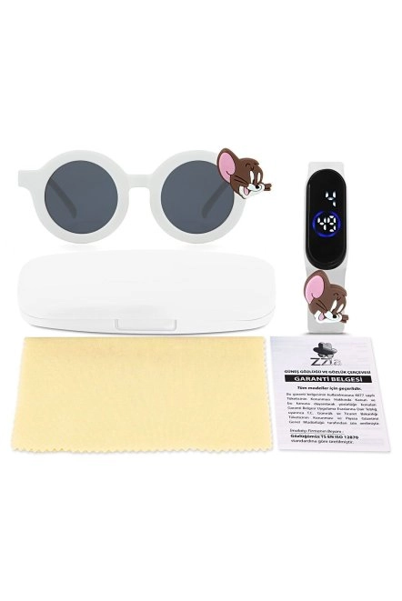 Uv400 Korumalı Çocuk Güneş Gözlüğü 50M Su Geçirmez Çocuk Kol Saati Renkli Kutu Hediyeli Beyaz 213-219-Beyaz-[ Jerry-Pembe ]