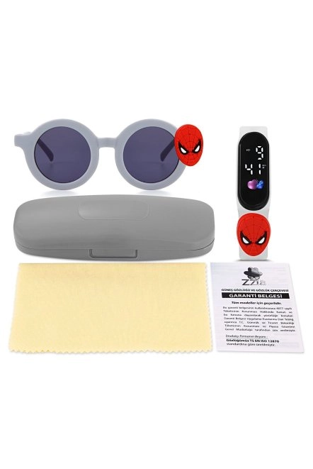 Uv400 Korumalı Çocuk Güneş Gözlüğü 50M Su Geçirmez Çocuk Kol Saati Renkli Kutu Hediyeli Gri̇ 213-219-Gri̇-[ Spi̇derman ]