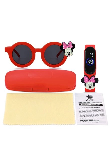 Uv400 Korumalı Çocuk Güneş Gözlüğü 50M Su Geçirmez Çocuk Kol Saati Renkli Kutu Hediyeli Kırmızı 213-219-Kirmizi-[ Mi̇ckey-Pembe ]