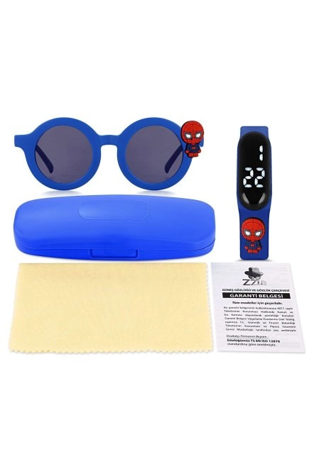 Uv400 Korumalı Çocuk Güneş Gözlüğü 50M Su Geçirmez Çocuk Kol Saati Renkli Kutu Hediyeli Lacivert 213-219-Laci̇vert-[Örümcek]