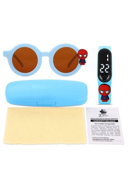 Uv400 Korumalı Çocuk Güneş Gözlüğü 50M Su Geçirmez Çocuk Kol Saati Renkli Kutu Hediyeli Mavi̇ 213-219-Mavi̇-[Örümcek]