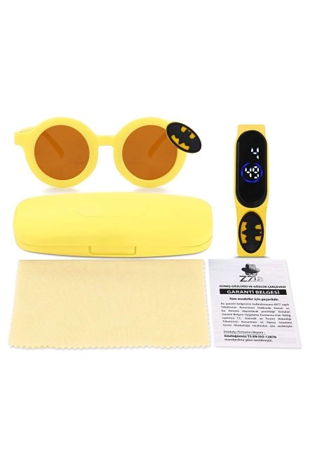 Uv400 Korumalı Çocuk Güneş Gözlüğü 50M Su Geçirmez Çocuk Kol Saati Renkli Kutu Hediyeli Sari 213-219-Sari-[ Betmen-Sari ]