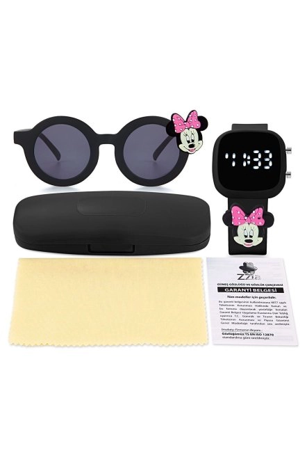 Uv400 Korumalı Çocuk Güneş Gözlüğü 50M Su Geçirmez Çocuk Kol Saati Renkli Kutu Hediyeli Siyah 213-219-Si̇yah-[ Mi̇ckey-Pembe ]