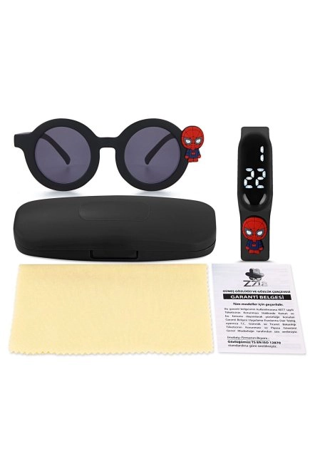 Uv400 Korumalı Çocuk Güneş Gözlüğü 50M Su Geçirmez Çocuk Kol Saati Renkli Kutu Hediyeli Si̇yah 213-219-Si̇yah-[ Örümcek ]