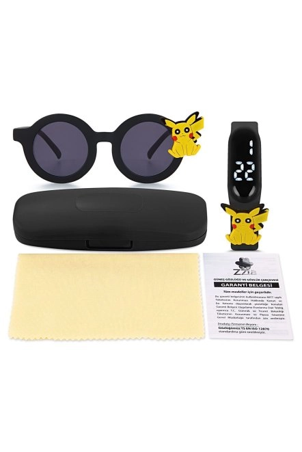 Uv400 Korumalı Çocuk Güneş Gözlüğü 50M Su Geçirmez Çocuk Kol Saati Renkli Kutu Hediyeli Si̇yah 213-219-Si̇yah-[ Pi̇kachu-Sari ]