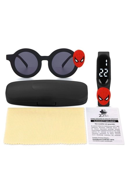 Uv400 Korumalı Çocuk Güneş Gözlüğü 50M Su Geçirmez Çocuk Kol Saati Renkli Kutu Hediyeli Si̇yah 213-219-Si̇yah-[ Si̇pi̇derman ]