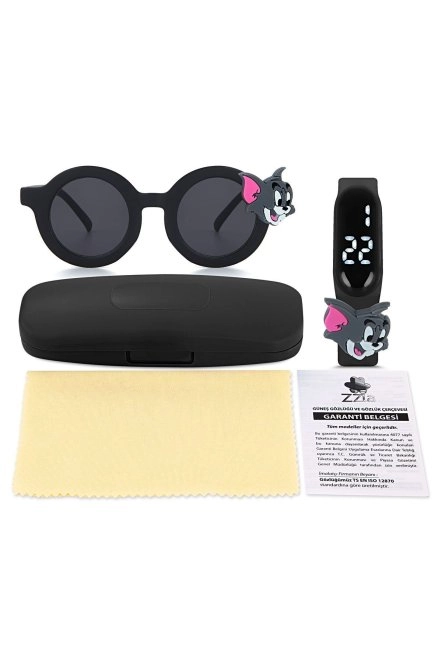 Uv400 Korumalı Çocuk Güneş Gözlüğü 50M Su Geçirmez Çocuk Kol Saati Renkli Kutu Hediyeli Si̇yah 213-219-Si̇yah-[ Tom-Pembe ]