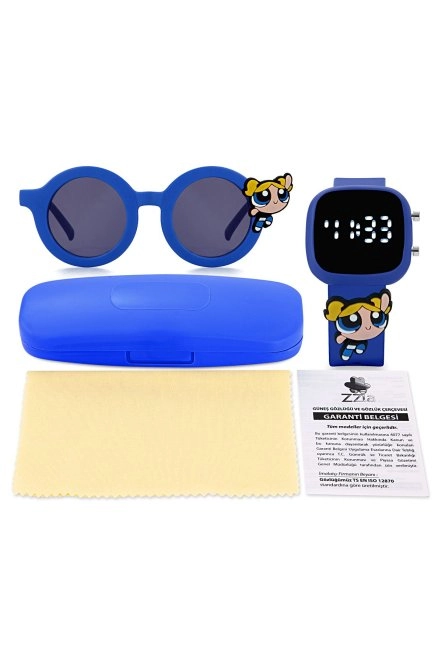 Uv400 Korumalı Çocuk Güneş Gözlüğü 50M Su Geçirmez Çocuk Kol Saati Renkli Kutu Hediyeli Lacivert Zzla-217-Laci̇vert-Gözlük-Saat-Sari-Powerfpuf