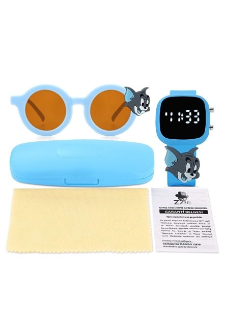 Uv400 Korumalı Çocuk Güneş Gözlüğü 50M Su Geçirmez Çocuk Kol Saati Renkli Kutu Hediyeli Mavi̇ Zzla-217-Mavi̇-Gözlük-Saat-Mavi̇-Tom