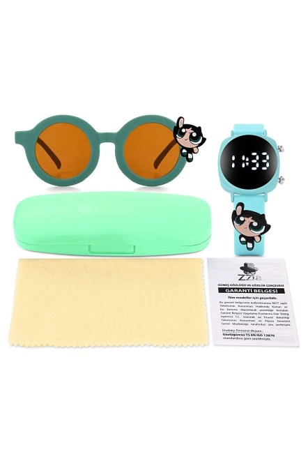 Uv400 Korumalı Çocuk Güneş Gözlüğü 50M Su Geçirmez Çocuk Kol Saati Renkli Kutu Hediyeli Yeşil Zzla-218-Yeşi̇l-Gözlük-Saat-Yeşi̇l-Powerfpuf