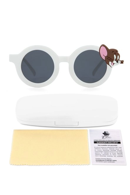 Uv400 Korumalı Fügürlü Çocuk Güneş Gözlüğü Renkli Kutu Hediyeli Beyaz Zzla-213-Beyaz-Jerry
