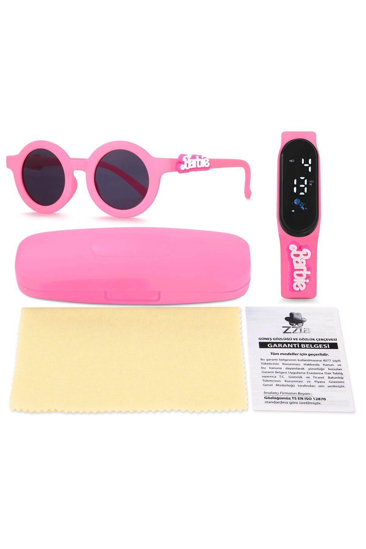Uv400 Korumalı Çocuk Güneş Gözlüğü Dokunmatik Kol Saati Renkli Kutu Pembe 213-219-Pembe-[ Barbi̇e ]